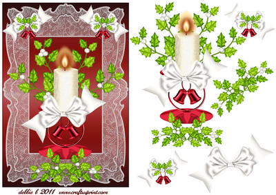 White Festive Candle, Holly and Bells