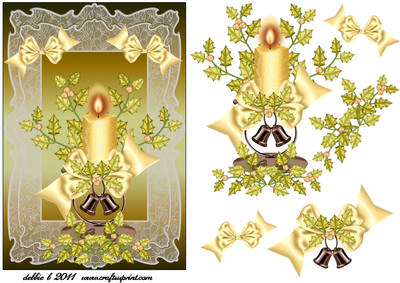 Golden Candle, Holly, Bows and Bells