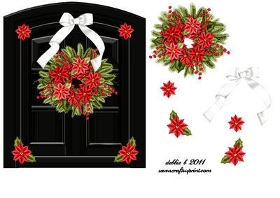 Christmas Door and Wreath in Deep Red and Black