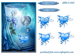 Valentine's Blue Roses and Hearts Quick Card