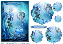 Valentines Blue Jearts and Roses Flower Shaped Pyramid