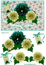Blue Dahlias Elegant Scallop Edge Faux Envelope Card