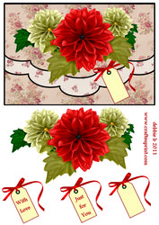 Deep Red and Cream Dahlias Elegant Faux Envelope Card