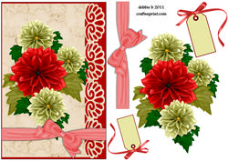 Cream and Red Dahlias with a Scalloped Shell Edge