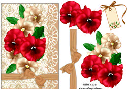 Deep Red and Cream Pansies Shell Edged Card