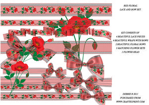 Red Floral Lace, Wraps, Bows and Flower Set