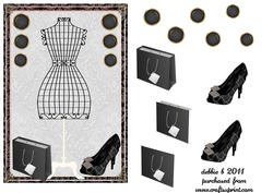 Silouetted Dressmakers Dummy and Accessories