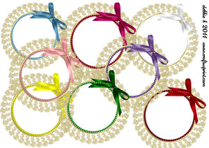 8 Round Rose Lace Frames with Bow and Pearls