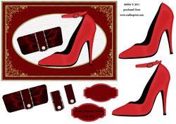 Red Sateen Ankle Strap Shoe and Purse