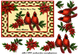 Festive Cardinals and Poinsettia