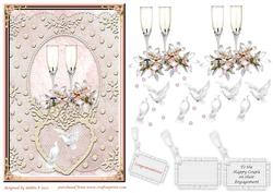 Twin Glasses and Doves Engagement Card
