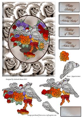 Dove Stained Glass in Rose Frame 1