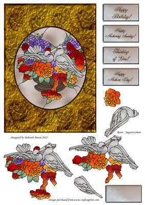 Dove Stained Glass in Rose Frame 2