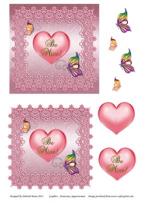 Pink Heart and Butterflies Lace Frame