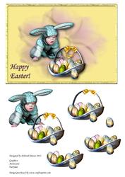 Blue Bunny with Pink Flower