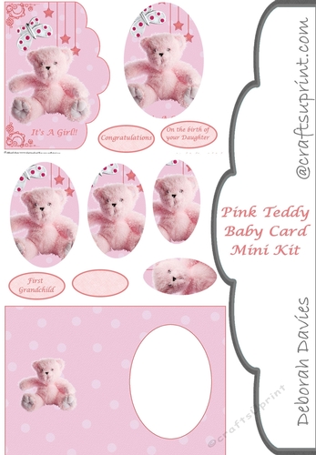 Pink Teddy Baby Card Mini Kit