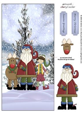 Santa with Friends Over the Edge Card