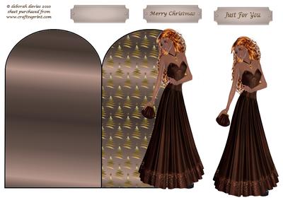 Taupe Christmas Lady Shaped Card