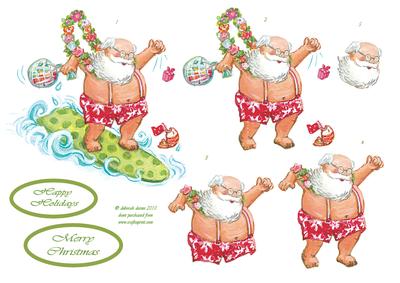 Surfing Santa Decoupage