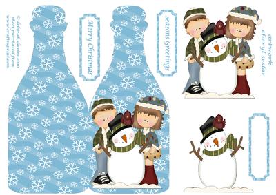 Kids & Snowman on a Christmas Bottle