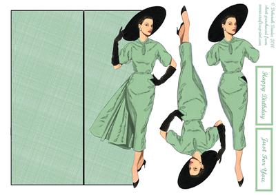 Elegant Lady in Green Shaped Card