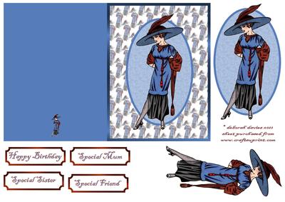 Vintage Lady in Blue Cut N Fold