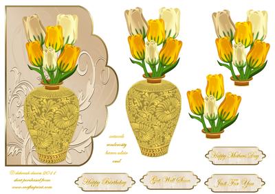 Vase of Tulips Scallop Edge