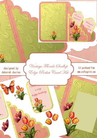 Vintage Floral Scallop Edge Pocket Card Kit