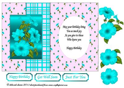 Aqua Petunia Foldback Card with Verse