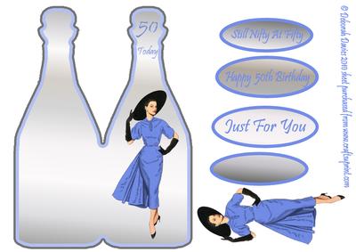 Elegant Lady in Blue 50th Champagne Bottle