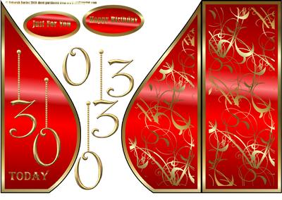 Red & Gold 30th Teardrop Card