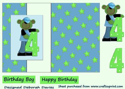 Green Age 4 Boy Teddy Card