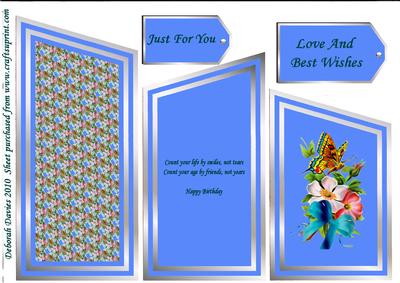 Sky Blue Floral & Butterfly Cascade Card