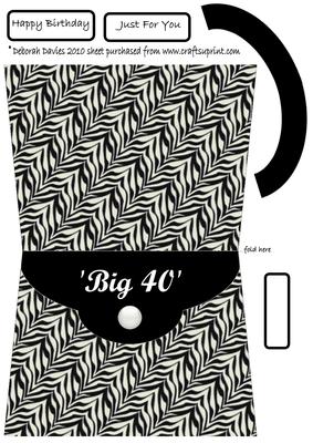 40th Zebra Print Handbag Shaped Card