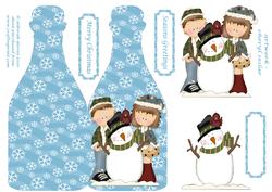 Kids & Snowman on a Christmas Bottle