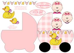 Baby Girl Pram Shaped Card