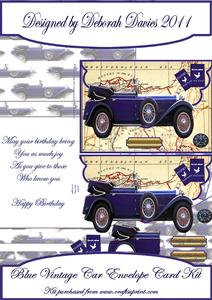 Blue Vintage Car Envelope Card Kit