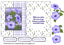 Blue Petunia Foldback Card with Verse