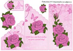 Pink Rose Scallop Cascade Card