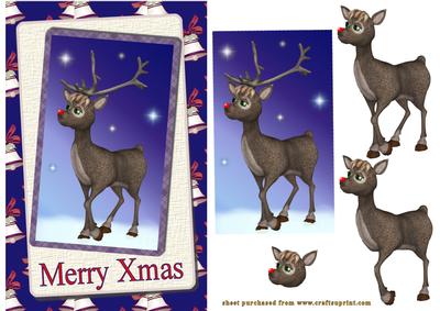 Red Nosed Reindeer on Blue