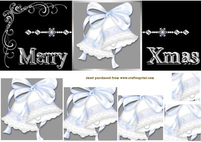 Blue &white Xmas Bells on Black