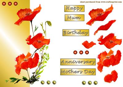 Hand Painted Poppys Gold