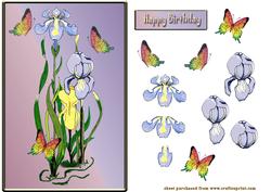 Hand Painted Irises and Butterflies