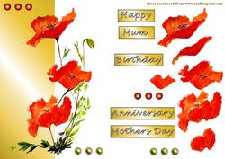 Hand Painted Poppys Gold