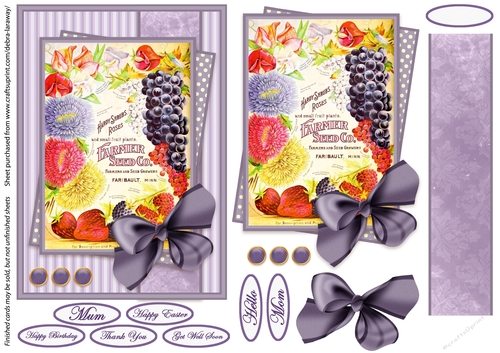 seed packet 8, vintage, gardening, mothers day, Easter, get well, all occasion, flowers, mom, mum, birthday, grapes, purple