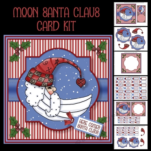 Moon Santa, Santa, Christmas, Quick Card, Layered, Decoupage, Santa Claus, Card, Holiday