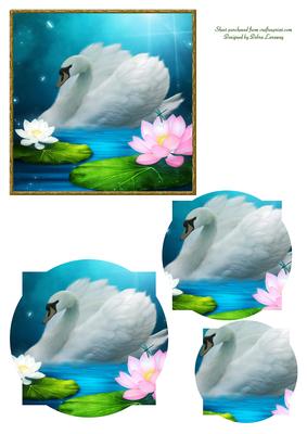 Moonlit Swan and Water Lily Easel Card