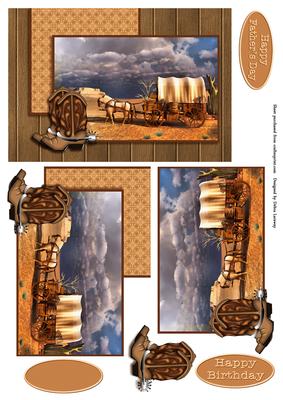 Western Wagon Collage Style Card