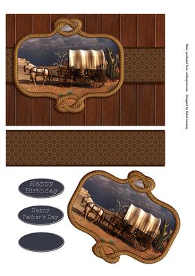 Western Wagon with Rope Frame Cards for Men Cowboy