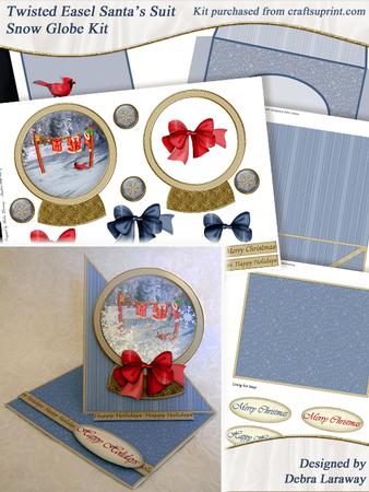 Twisted Easel Santas Suit Snow Globe Christmas Card Santa Card 